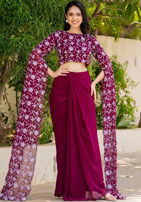 Burgundy Emboridered Blended Lehenga Choli