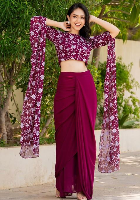 Burgundy Emboridered Blended Lehenga Choli