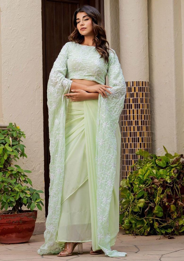 Green Emboridered Blended Lehenga Choli