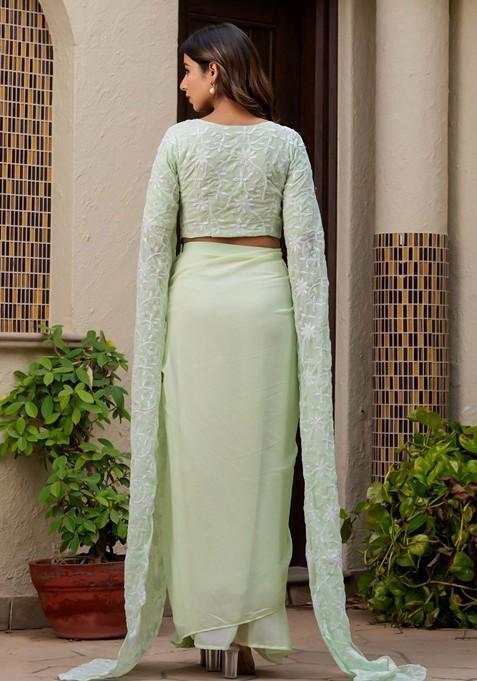 Green Emboridered Blended Lehenga Choli