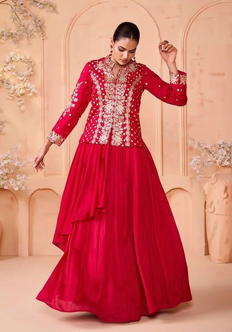 Pink Emboridered Blended Lehenga Choli