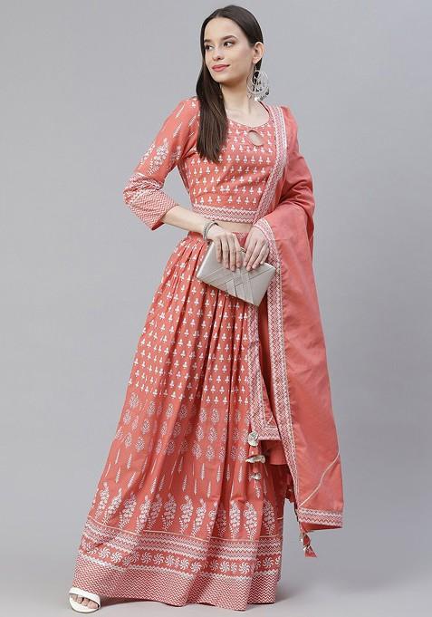 Pink Printed Blended Lehenga Choli