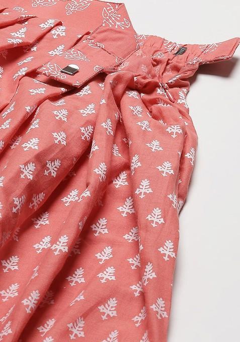 Pink Printed Blended Lehenga Choli