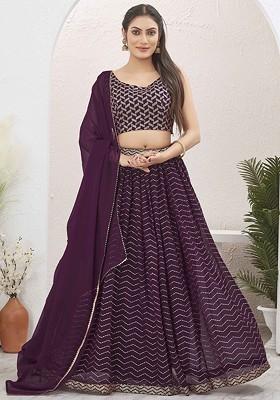 Burgundy Emboridered Blended Lehenga Choli