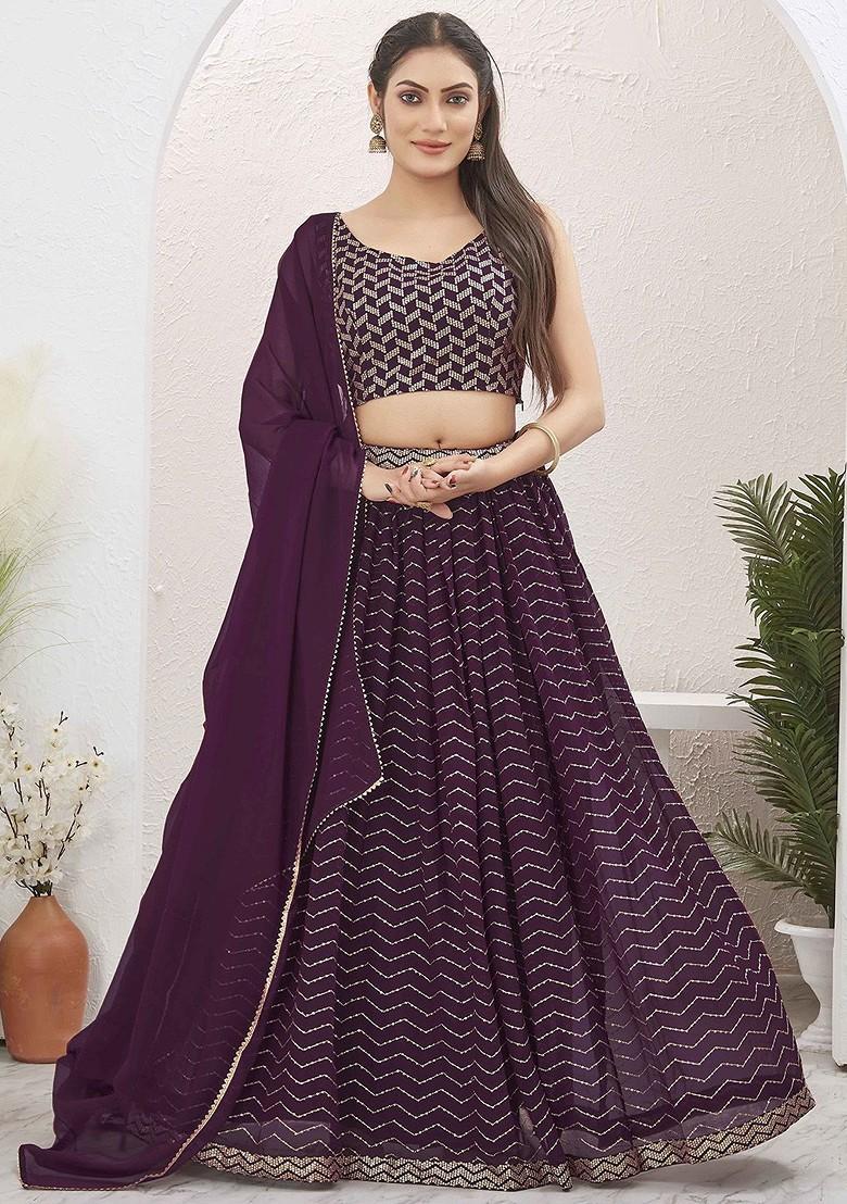 Burgundy Emboridered Blended Lehenga Choli