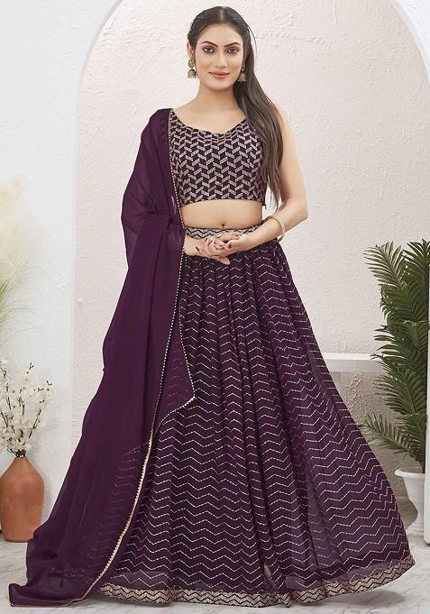Burgundy Emboridered Blended Lehenga Choli
