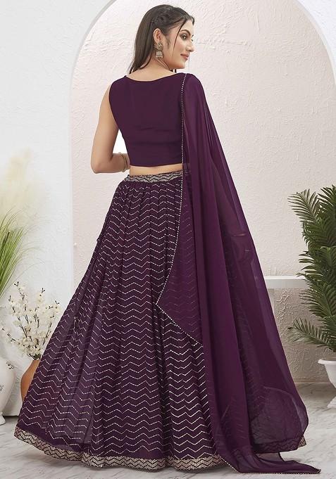 Burgundy Emboridered Blended Lehenga Choli