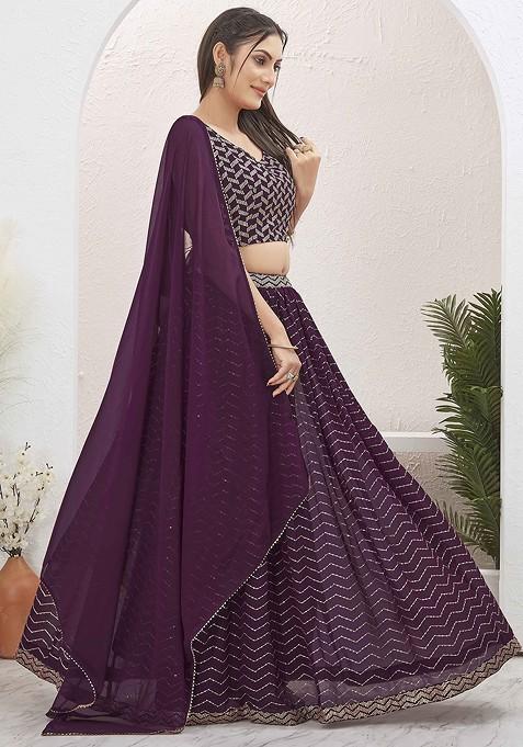 Burgundy Emboridered Blended Lehenga Choli