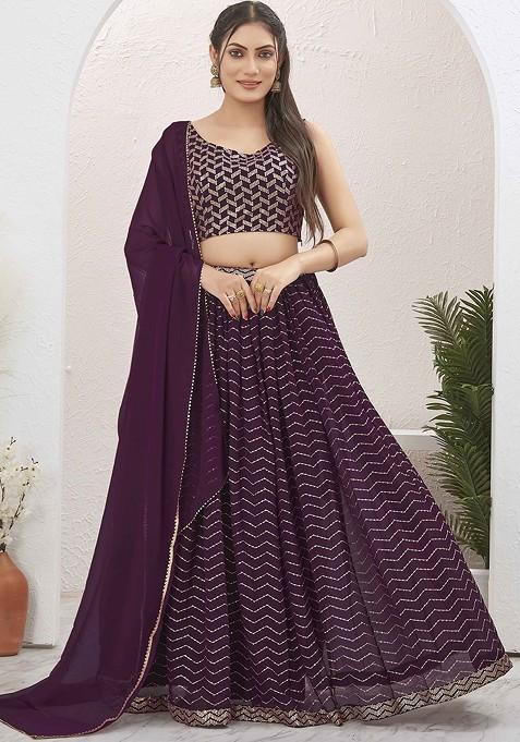 Burgundy Emboridered Blended Lehenga Choli