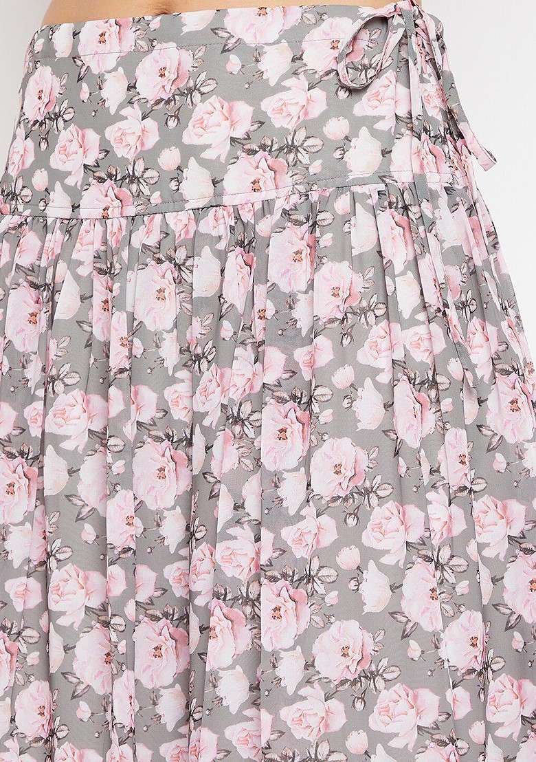 Grey Blended Choli Lehenga with Printed for Diwali | Wedding & Festive Wear - Indya