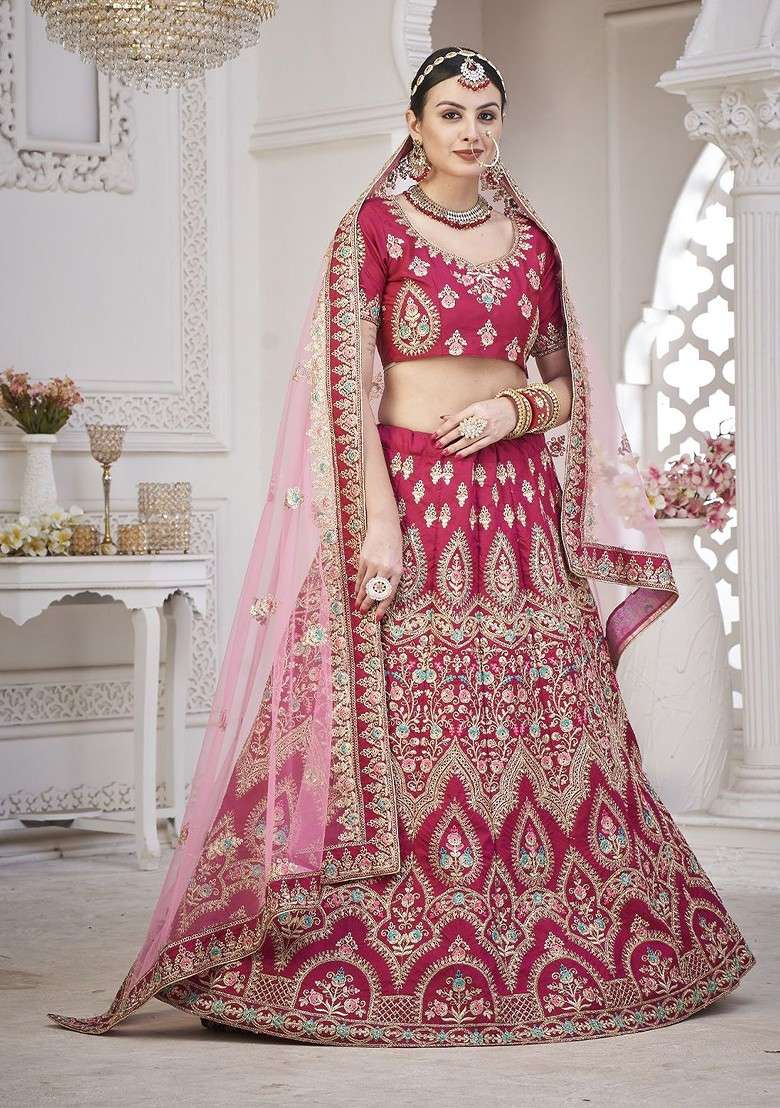 Maroon Emboridered Blended Lehenga Choli - Indya