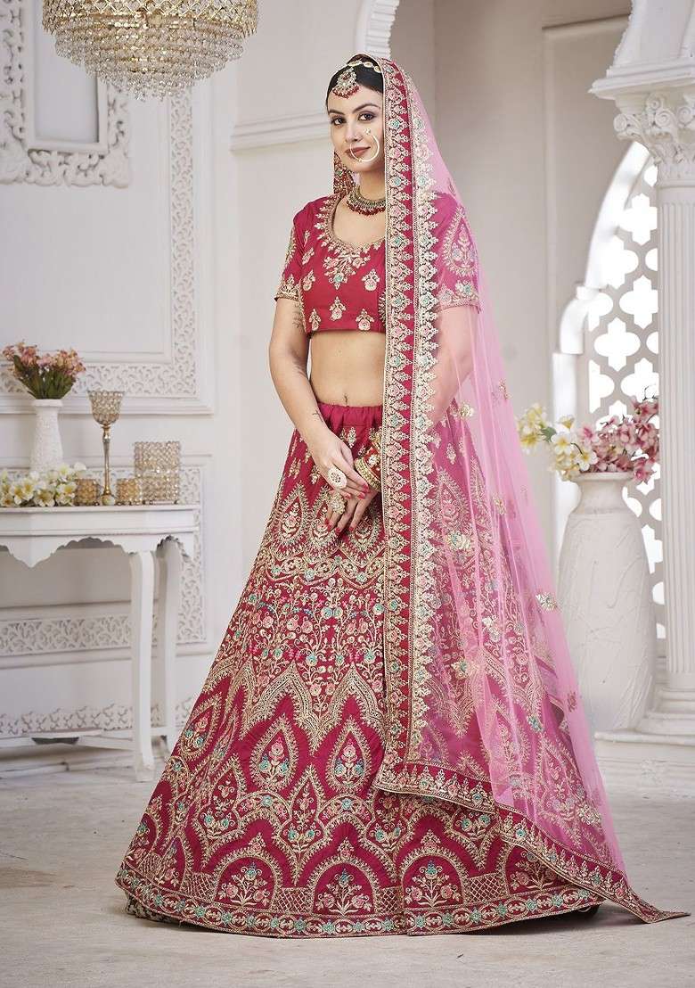 Maroon Emboridered Blended Lehenga Choli - Indya