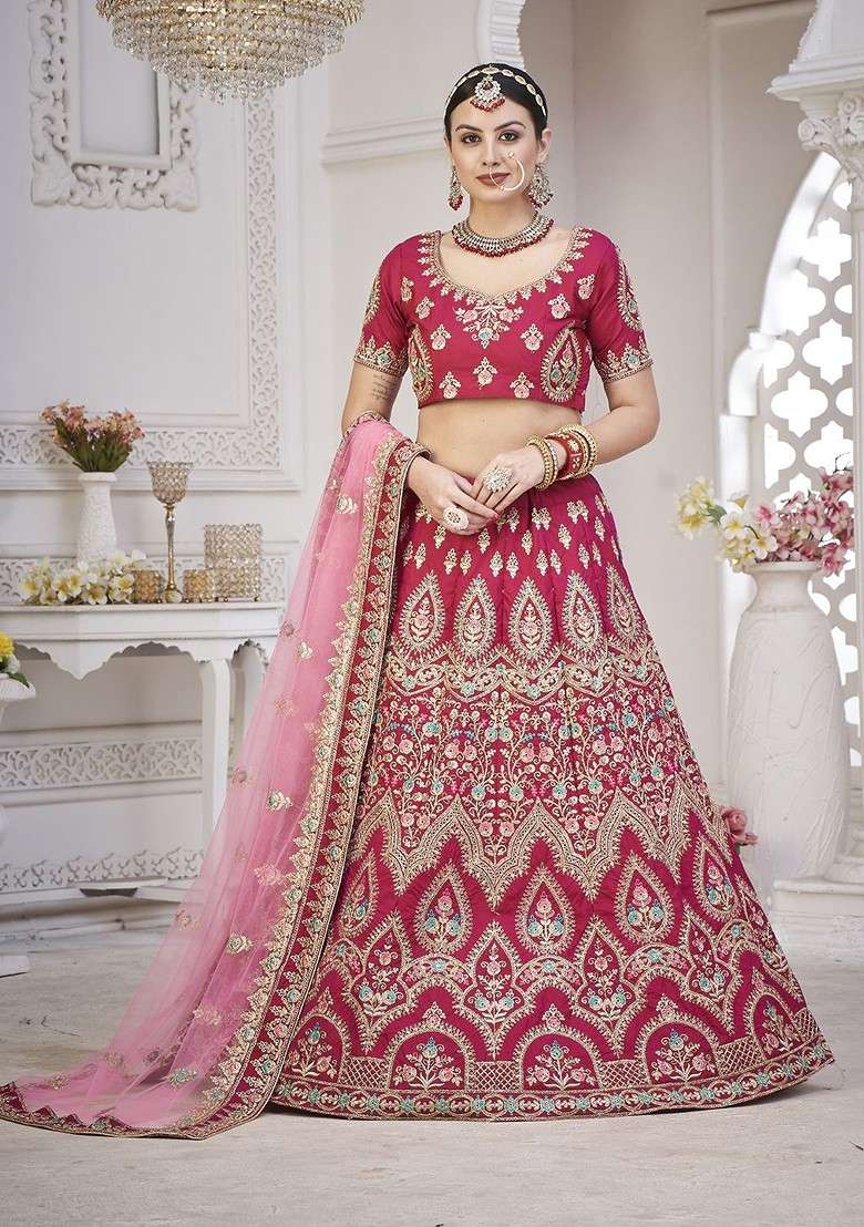 Maroon Emboridered Blended Lehenga Choli - Indya