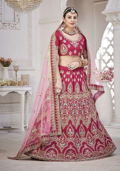Maroon Emboridered Blended Lehenga Choli