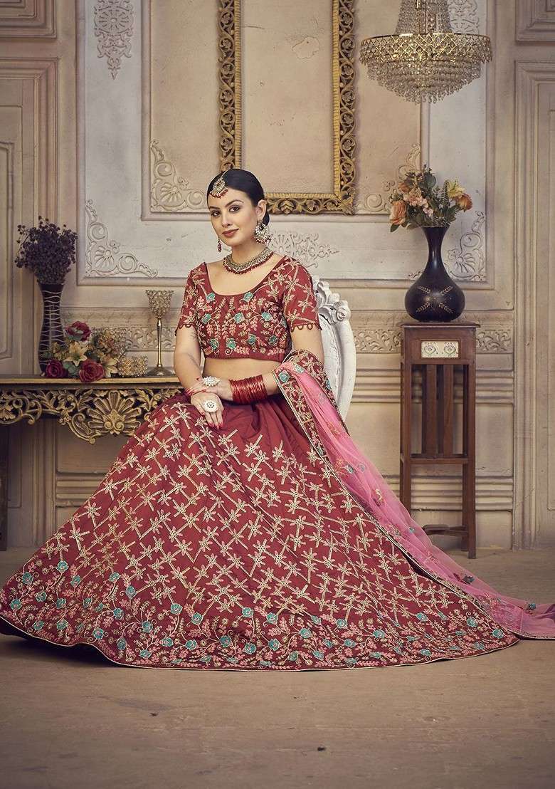 Maroon Emboridered Blended Lehenga Choli - Indya