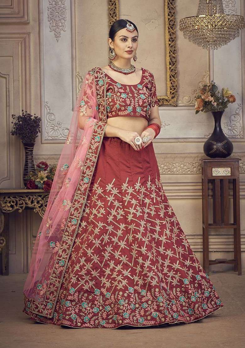 Maroon Emboridered Blended Lehenga Choli - Indya