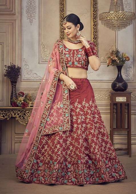 Maroon Emboridered Blended Lehenga Choli