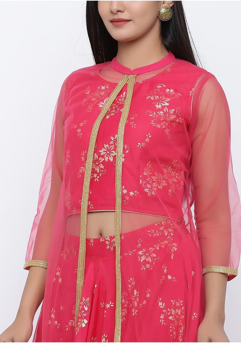 Fuchsia Printed Blended Lehenga Choli