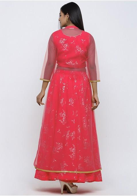 Fuchsia Printed Blended Lehenga Choli