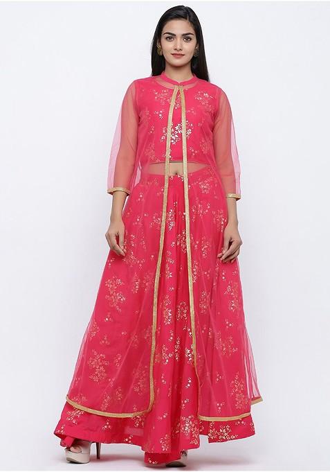 Fuchsia Printed Blended Lehenga Choli