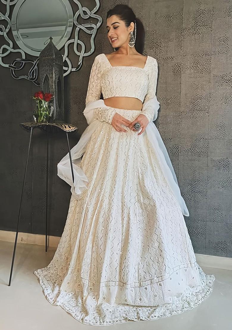 White Emboridered Blended Lehenga Choli - Indya