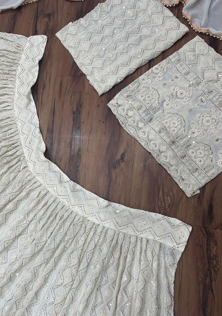 White Emboridered Blended Lehenga Choli - Indya