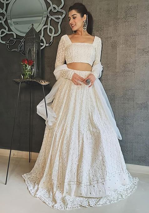 White Emboridered Blended Lehenga Choli — view on Indya