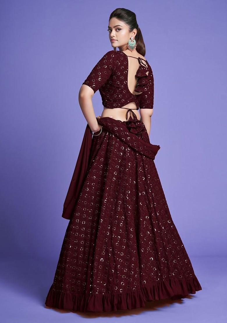 Maroon Emboridered Blended Lehenga Choli - Indya
