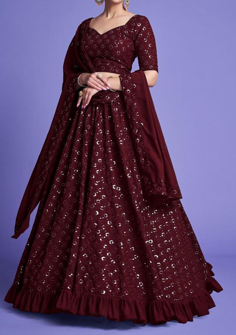 Maroon Emboridered Blended Lehenga Choli - Indya