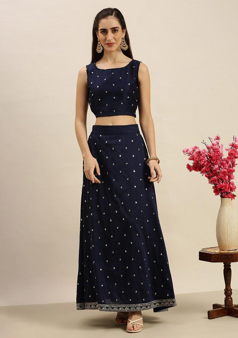 Navy Blue Emboridered Blended Lehenga Choli