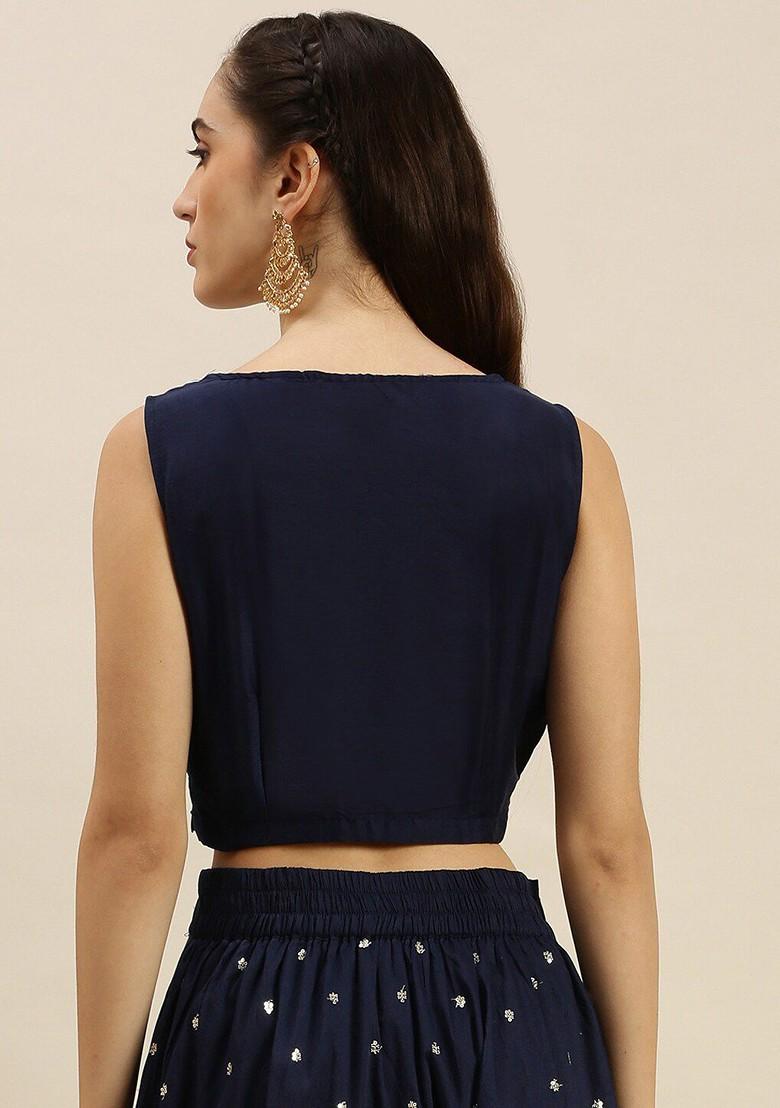 Navy Blue Emboridered Blended Lehenga Choli