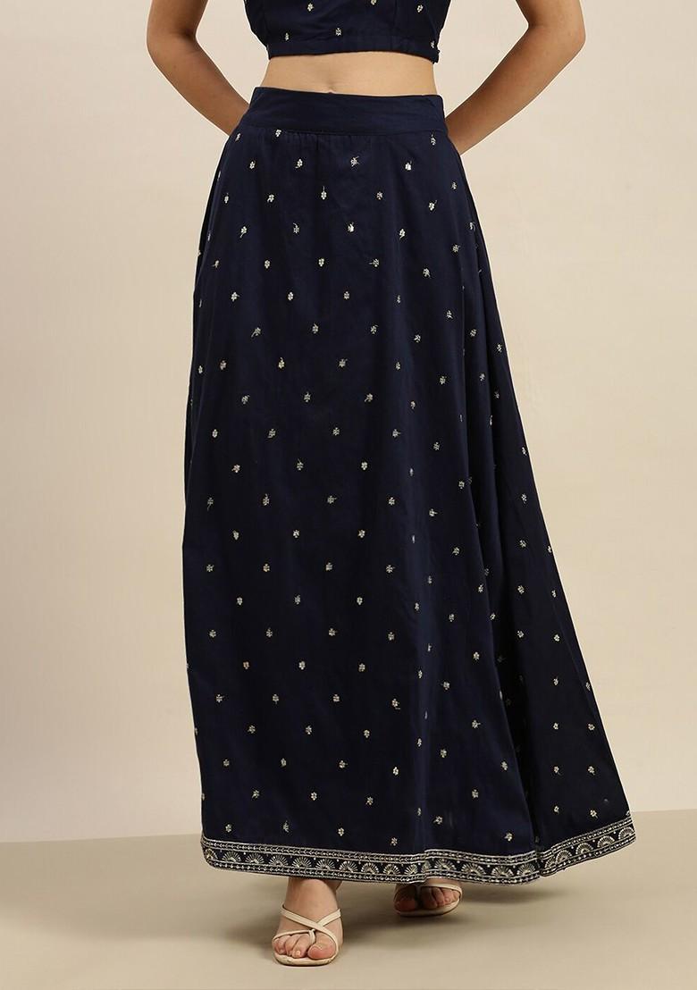 Navy Blue Emboridered Blended Lehenga Choli