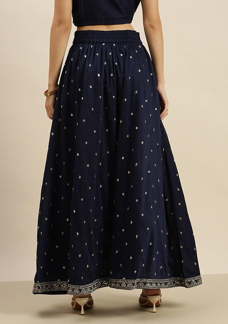 Navy Blue Emboridered Blended Lehenga Choli