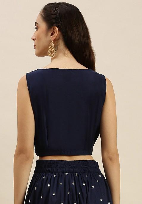 Navy Blue Emboridered Blended Lehenga Choli