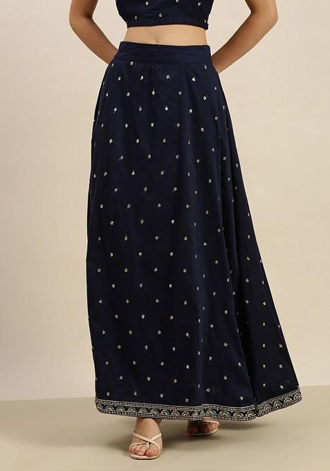 Navy Blue Emboridered Blended Lehenga Choli