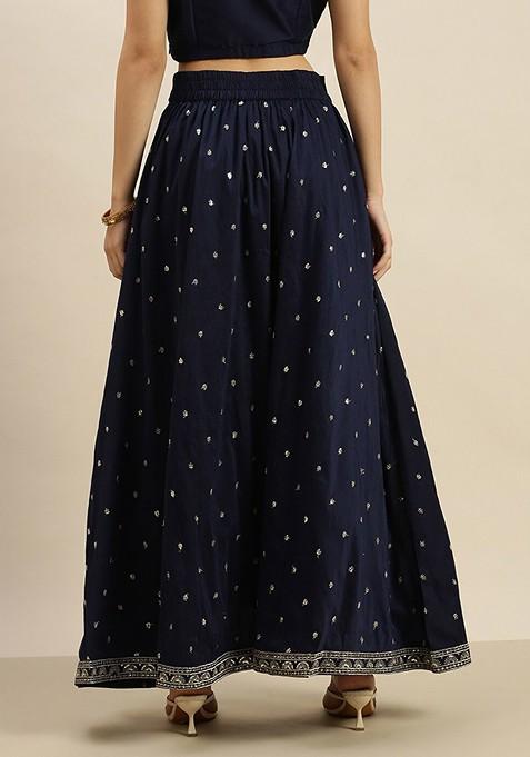 Navy Blue Emboridered Blended Lehenga Choli