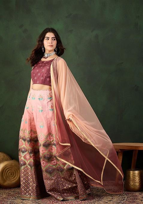 Coffee Brown Printed Blended Lehenga Choli — view on Indya