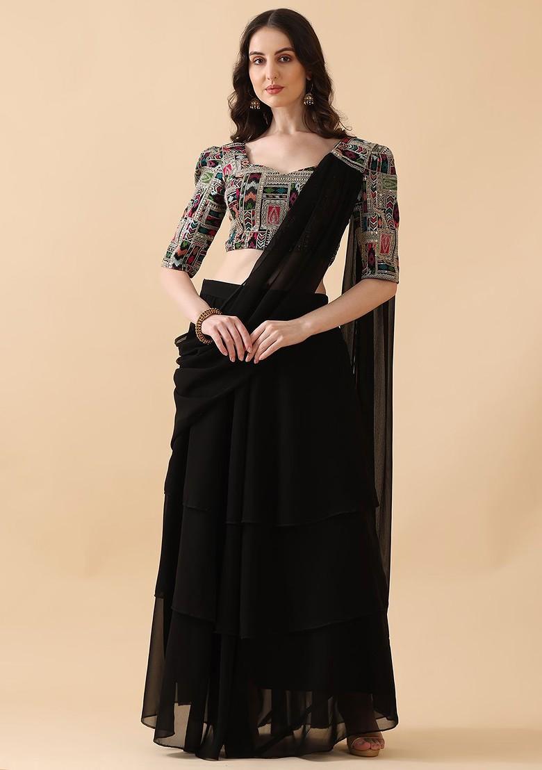 Black Emboridered Blended Lehenga Choli - Indya