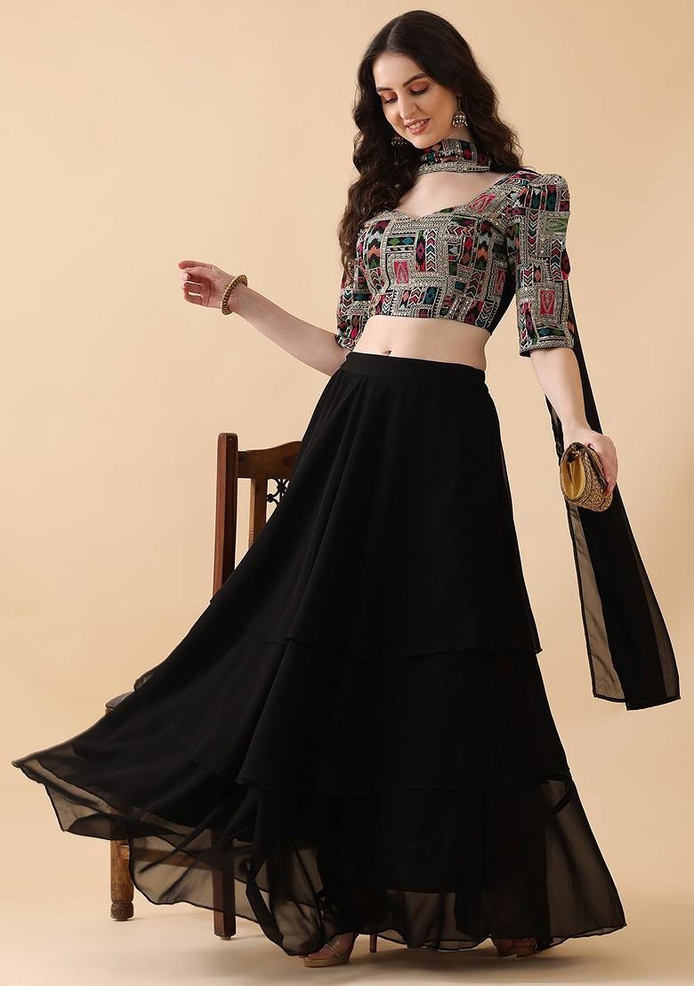 Black Emboridered Blended Lehenga Choli - Indya