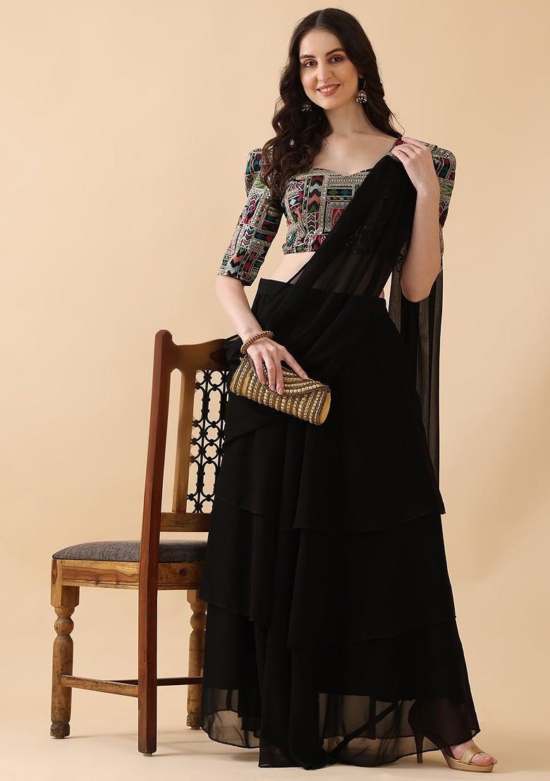 Black Emboridered Blended Lehenga Choli - Indya