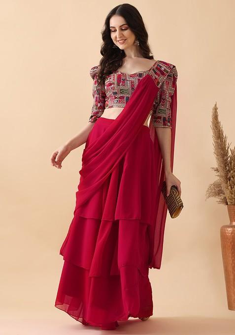 Pink Emboridered Blended Lehenga Choli