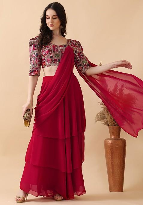 Pink Emboridered Blended Lehenga Choli