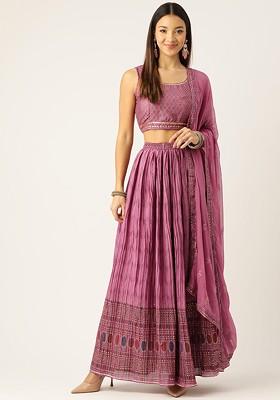 Pink Printed Blended Lehenga Choli