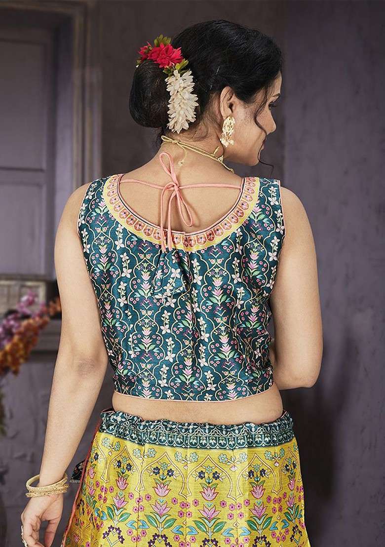 Yellow Printed Blended Lehenga Choli - Indya