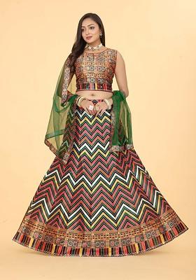 Red Printed Blended Lehenga Choli