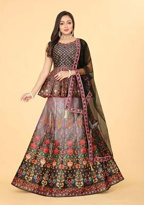 Black Printed Blended Lehenga Choli