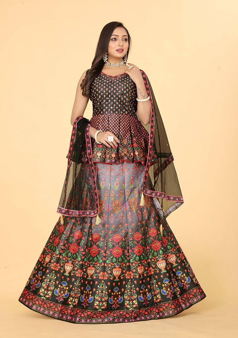 Black Printed Blended Lehenga Choli