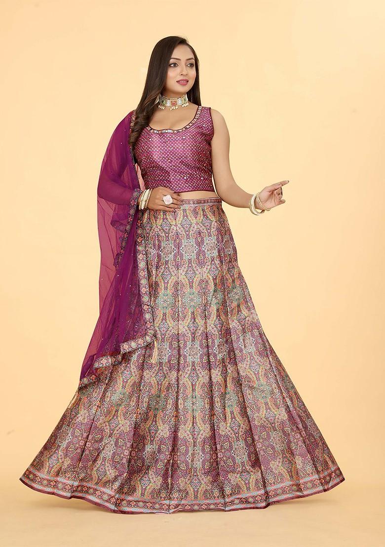 Purple Woven Design Blended Lehenga Choli