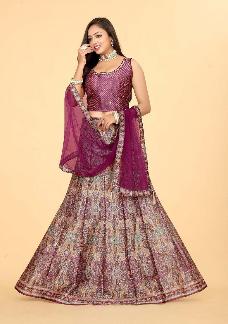Purple Woven Design Blended Lehenga Choli