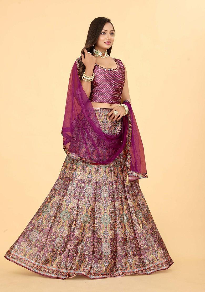 Purple Woven Design Blended Lehenga Choli